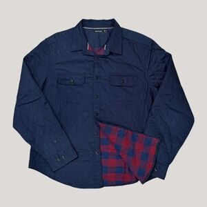 Nautica Quilted Plaid Twill Jacket Mens XXL Navy Blue Flannel Lined Shacket